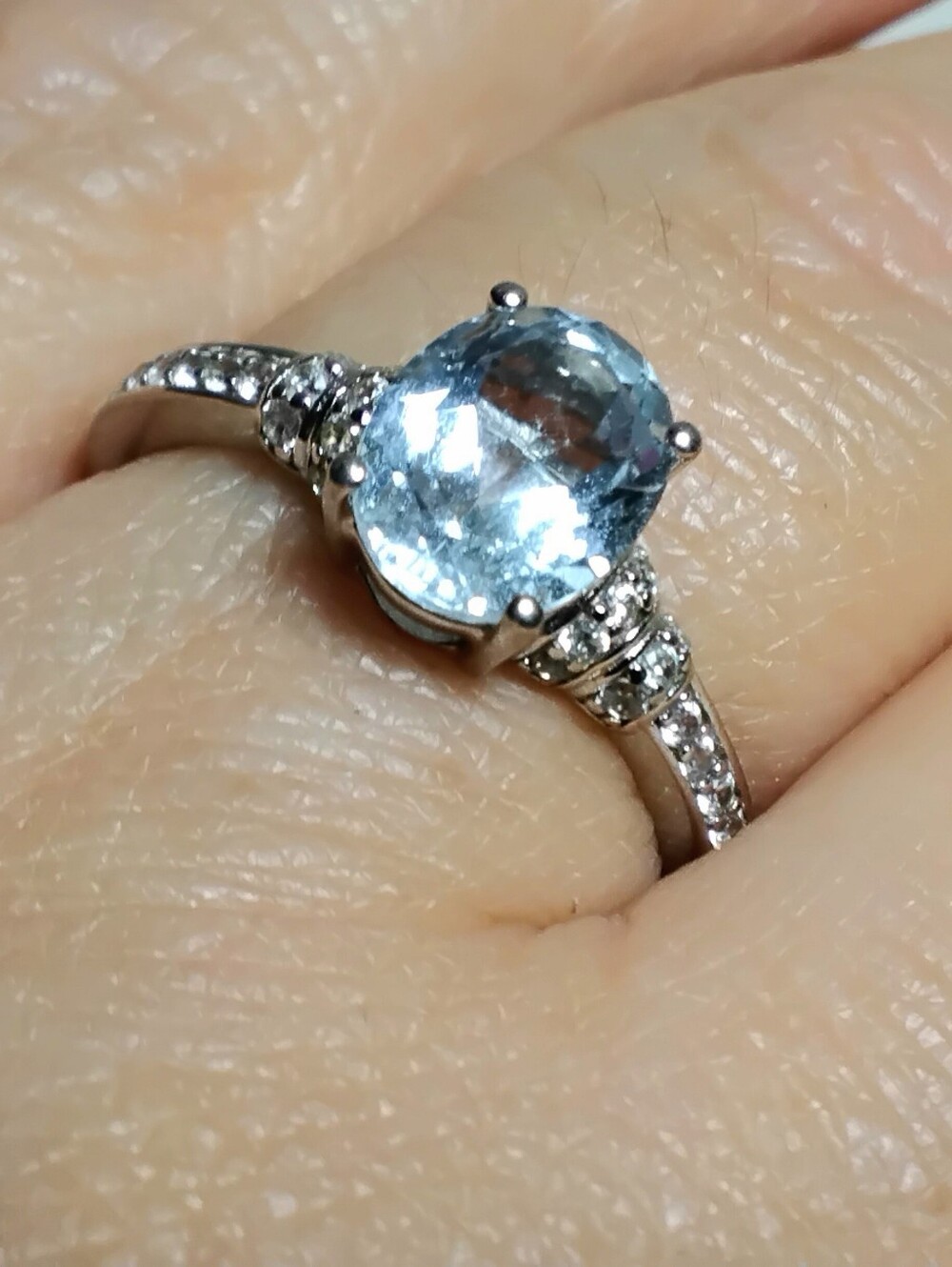 925 Silver Aquamarine Ring Sz 8-1/2 - Picture 4 of 7